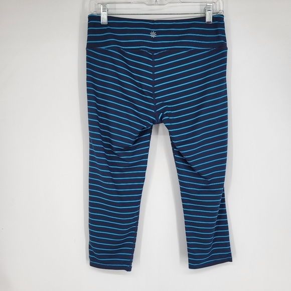 Athleta Chaturanga Crop Capri High Rise Leggings Striped Blue Medium - Picture 3 of 9